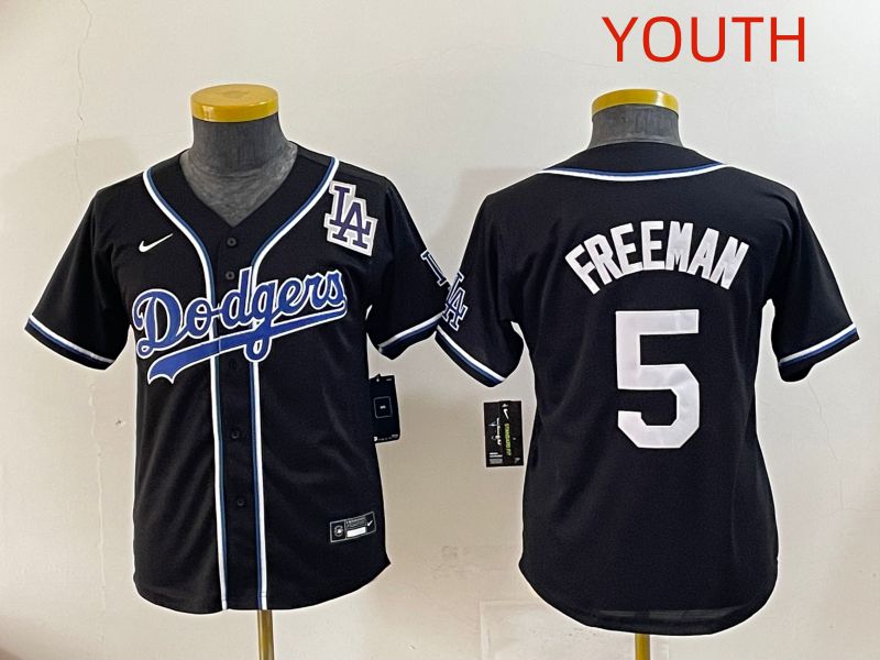Youth 2025 Los Angeles Dodgers 5 Freeman Black Three generations Fashion Nike MLB Jersey style 11